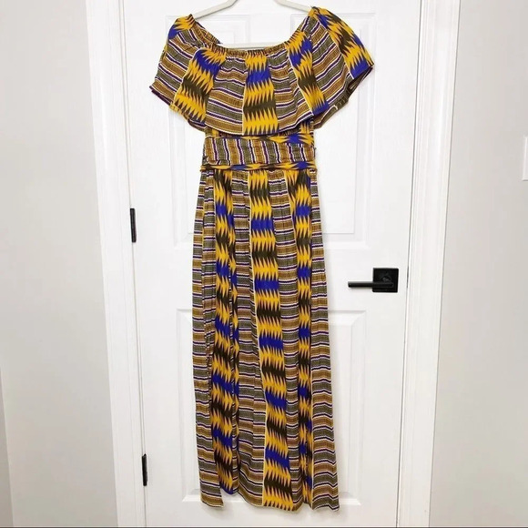 AFRICAN PRINT Off Shoulder Midi Dress Size Small - Picture 6 of 6